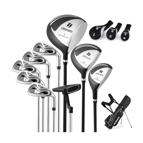 GYMAX Komplettes Golfschläger-Set für Herren, Golf-Set mit Standtasche, Golfschlägersätze inkl. 1# Aluminium-Driver, 3# Fairwayholz, 4# Hybrid, 6-9# Eisen, P# Zink-Eisen, Putter (Schwarz)