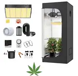 JUNG Growbox Komplettset Anbau Set mit LED Vollspektrum Grow Lampe Dimmbar, 70x70x160 cm, mit Ventilator, Abluft Aktivkohlefilter, Growzelt Anzucht Gewächshaus, Grow Tent Complete Set