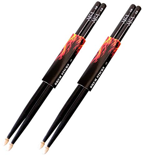 2 Paar Schwarze Drumsticks — 5B — (4 Stück) — Ahornholz — Trommelstöcke — Holzkopf — Drumsticks — MSA — Drumsticks 5B