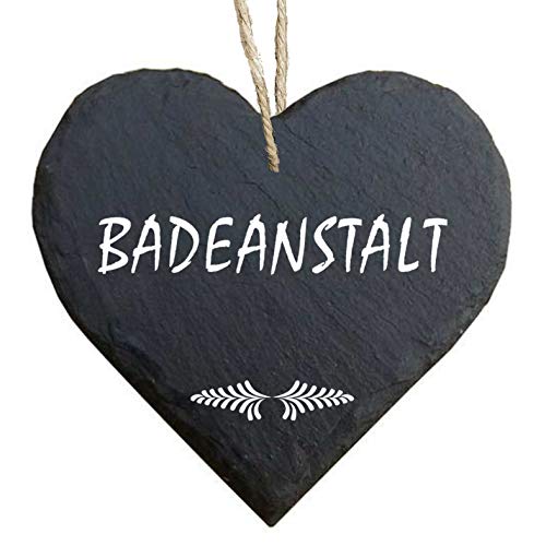 Homeyourself Herz Schieferherz Schiefer Schieferschild 10 x 10 cm Badeanstalt schwarz Dekoschild Wandschild Schild Stein Bad WC