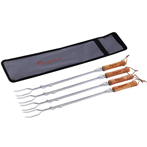 Begatter Grillspieße Lagerfeuer, Marshmallow Spieße Ausziehbar 75cm Lange, Teleskop Barbecue Camping Grillgabel für Würstchen, mit Holzgriffen Inkl. Tasche