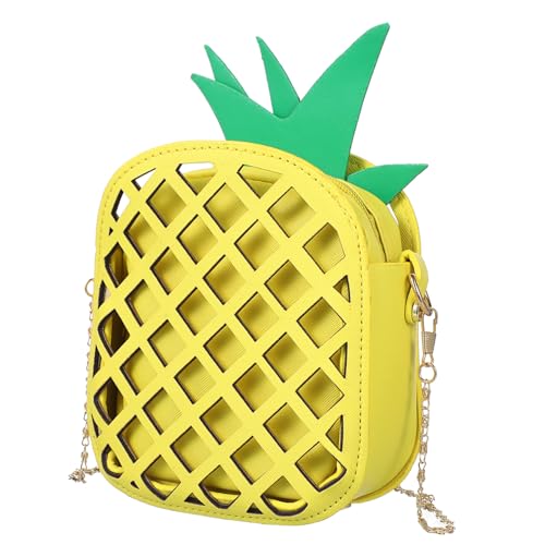 DEARMAMY Lustige Fruchtform Umhängetasche Single Shoulder Bag Mit Kettenriemen Einzigartige Handtasche Im Ananas Design Für Damen Perfekt Für Freizeit Schule Und Einkäufe