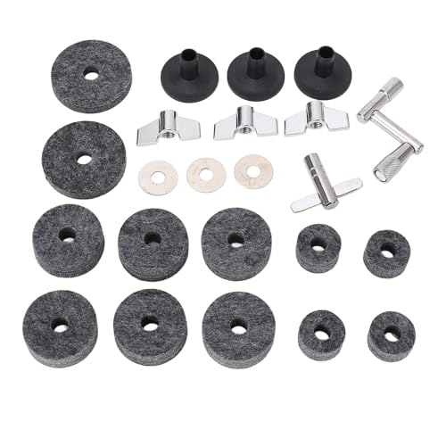 Trommel-Becken-Abdeckungs-Set, Ersatzteile, Kunststoffabdeckungen, 2,5 Cm, 4 Cm, 5 Cm Pads, Z- und T-förmiger Schraubenschlüssel, Rutschfeste Beckenfilze für die Beckenwartung