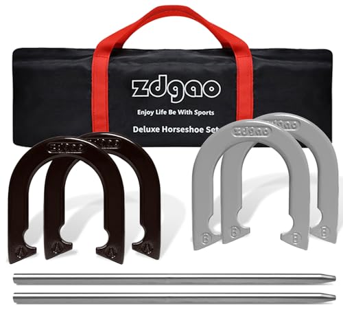 YDDS Horseshoes Outdoor-Spiel-Set, tragbares Outdoor-Hufeisen-Set enthält 4 professionelle Hufeisen aus massivem Stahl mit massiven Stahlpfähle und Tragetasche, perfekt für Garten und Strand