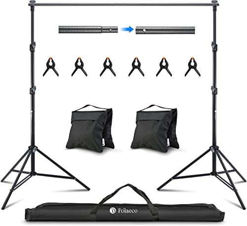 Potaeco Foto Hintergrund Ständer, 2,8x3M Backdrop Ständer Verstellbarer Fotostudio Support System mit 6 Hintergrundclips, 2 Sandsäcken und Tragetasche für Porträt Produktfotografie, Hochzeit Parteien