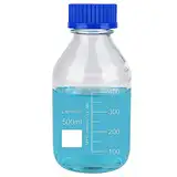 Labasics Runden Medien Aufbewahrungsflaschen mit GL45 Blauer Schraubverschluss, Glas Klar Weithals Graduiert Runde Laborglasflasche zur Aufbewahrung von Reagenzmedien, 500 ml