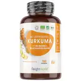 BIO Kurkuma Kapseln - 4560mg pro Portion - Schwarzer Pfeffer & Ingwer mit Curcumin - Kurkuma und Ingwer Pulver - 180 Kapseln - Hohe Bioverfügbarkeit Piperin - Vegan & Zertifiziert Zutaten- WeightWorld