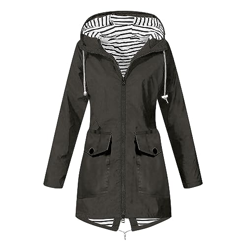 Awrvia angebote des tages heute Regenjacke Damen Leichte Windbreaker Wasserdichte Softshelljacke Streifen Gefüttert Stanzjacke Atmungsaktive Übergangsjacke Kapuzenjacke Reißverschluss