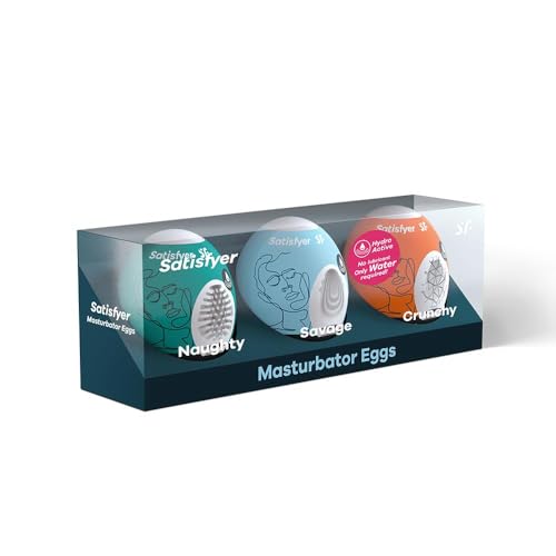 Satisfyer Masturbator Egg Set | 3er-Set Naughty, Savage & Crunchy | Hydro-aktives TPE für realistische Stimulation | Kein Gleitgel nötig für ein optimales Erlebnis | Einmalgebrauch