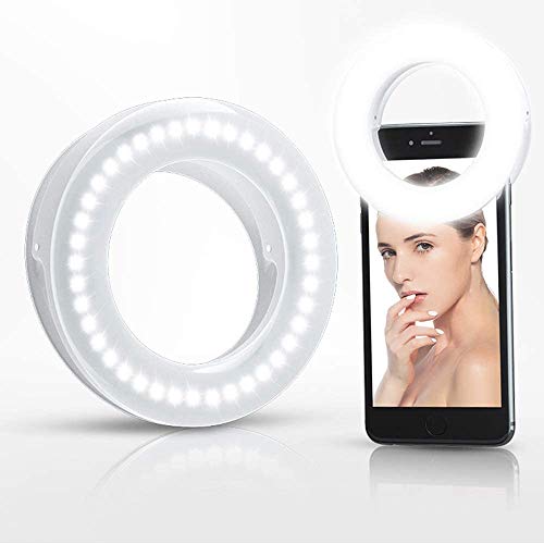 XINBAOHONG Selfie Licht Handy Ringlicht Handy 40 LED Ringleuchte mit 3 Stuff Helligkeit USB Wiederaufladbar Selfie Ring Licht, für Alle Handy/Tablet/Laptop und Fotos (Weiß)