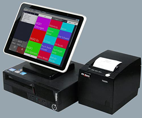 10" Kassensystem für Einzelhandel und Schnellgastronomie (Zeitungs-Kiosk, Tabak-Laden, Kosmetikstudio usw.) mit Touchscreen, Bondrucker und BlitzKasse Kassensoftware, Kiosk-Kasse Laden-Kasse
