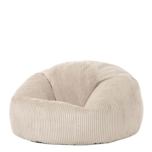 Icon Klassischer Sitzsack Flauschig aus Cord „Kingston“, Beige, Cord Sitzsack Erwachsene mit Füllung, Indoor Sitzsack Kuschelig Groß