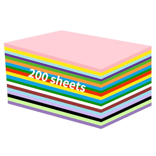 200 Blätter Tonpapier Bunt, A4 Malpapier Kinder beidseitig (70gsm), 20 Farben Bastelpapier Bunt, 297mm x 210mm Zum Zeichnen, Drucken, Origami geeignet für Erwachsene und Kinder