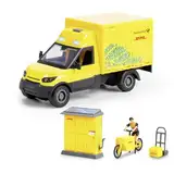 Dickie Toys - DHL Delivery Set (25 cm) - Paketzusteller-Spielset für Kinder ab 3 Jahre, DHL Postauto mit Postbote, Paketstation & Lastenfahrrad, Auto mit Licht & Sound, inkl. Batterien