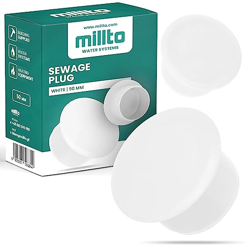 Millto™ Muffenstopfen Kanalisation Installation Abfluss Stopfen Endabdeckung 50mm Weiß Abwasser Kappe Kunststoff Abflussrohr Kunststoffstopfen PVC PP Verbindung Anschlussstück Deckel