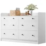 Cozy Castle Kommode Weiß mit 6 Schubladen, Sideboard, Schlafzimmer Schränke, Eckkommode, Holz Modern Möbel, für Wohnzimmer, Home Office, Eingangsbereich