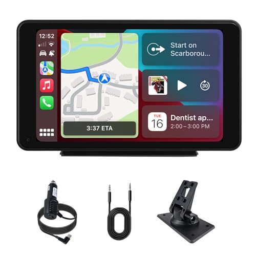 plimpton 2025 Wireless Carplay Android Auto Display, 7 Zoll IPS Touchscreen mit BT/AUX, Mirror Link, GPS Navigation, Sprachassistent, L1