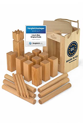 Wikinger Kubb Spiel Test SEHR GUT - aus FSC®- zertifiziertem Holz - Schweden Schach Made in EU - Original Vikinger Wurfspiel Turniermaße - Schwedenschach für riesigen Outdoor Spaß