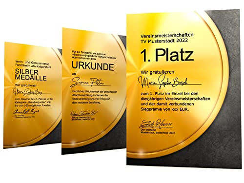 Urkundenpapier "Medaille Gold" | klassisch | für Urkunden Zertifikate | DIN A4 190g/qm | hochwertig | kostenlose Druckvorlagen | certificate paper | Blanko Urkunde (10)