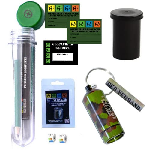 Geocaching Paket 13 Teile - 4 Verstecke Micro Nano Micno Filmdose Petling mit Logbuch und Logstreifen Starter Set