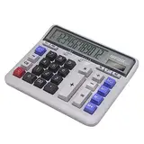 OFFIDIX Büro-Tischrechner, solarbetriebener und batteriebetriebener elektronischer Taschenrechner, 12-stelliger Taschenrechner mit großem LCD-Display, tragbarer Taschenrechner (weiß)