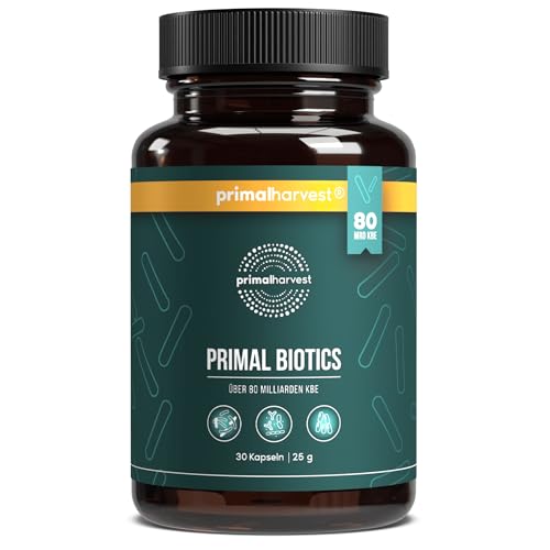 Primal Harvest ® Biotics - 30 Kapseln - 15 Bakterienstämme - 80 Mrd KBE + Inulin und Lebendkulturen - Laborgetestet - Magensaftresistente Kapseln
