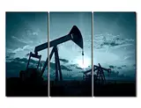 Leinwandbild, Öl- und Gasindustrie, Bilder für Schlafzimmer, Ölpumpen bei Sonnenuntergang, Wandgemälde, 3-teilig, Ölpumpen, Heimdekoration für Wohnzimmer, gerahmt, Galerieverpackung, fertig zum