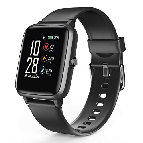 Hama Smartwatch 5910, GPS, wasserdicht (Fitnesstracker für Herzfrequenz/Kalorien, Sportuhr mit Schrittzähler, Schlafmonitor, Musiksteuerung, Fitness Armband Damen/Herren, 6 Tage Akkulaufzeit) Schwarz