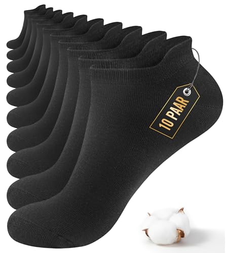 10 Paar Sneaker Socken Herren Damen,Sportsocken Halbsocken Kurze Atmungsaktiv Baumwolle Socken (DE/NL/SE/PL, Numerisch, 43, 46, Regular, Regular, Schwarz)