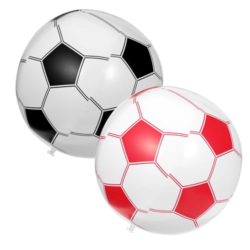 Lnngub 2 Stück Wasserball Aufblasbar, 28 cm Aufblasbarer Fußball Robuster PVC Aufblasbarer Wasserball für Kinder Aufblasbarer Strandfußball für Strandpartys, Poolpartys, Wasserspielzeug (Schwarz+Rot)