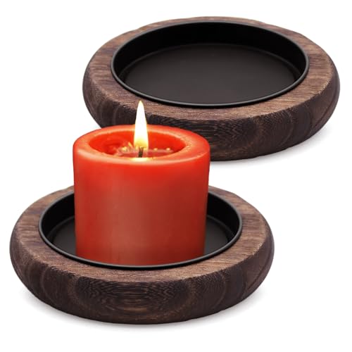 NVGFTG 2 Stück Kerzenteller Kerzenständer Holz Kerzen Tablett Rund Kerzenuntersetzer Schwarz Dekorativer Kerzenhalter für Stumpenkerzen Taufkerze Hochzeitskerze
