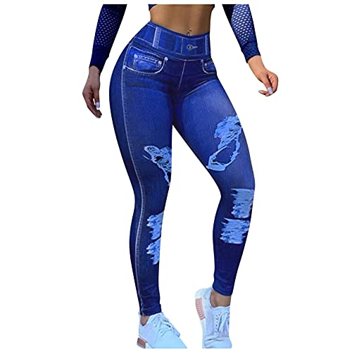 Yogahose Leggings Nahtlose Hosen Stabile Dünne Gewichtsverlust Sexy Hüfte Fitness Leicht Jogginghose Stretch Elegante Yogahosen Sportlich Yoga High Waist Enges Bein Bequem Fitnesshose (Blue, L)