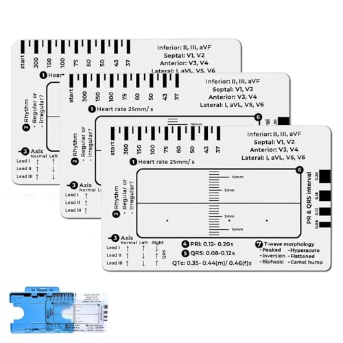 3 Stück Ecg 7 Step Ruler, Ekg Lineal, Ekg-Referenztools, Ekg Lineal Mit 7 Schritten, Ekg Pocketcard Set, Ekg Messkarte, Ideales Hilfsmittel für Familien,Studenten,Sanitäter
