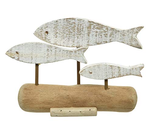 ETC dekoratives maritimes Dekoobjekt zum Stellen aus gewaschenem Treibholz Motiv Fische (3 Fische ca. 25 x 7 x 17 cm hoch)