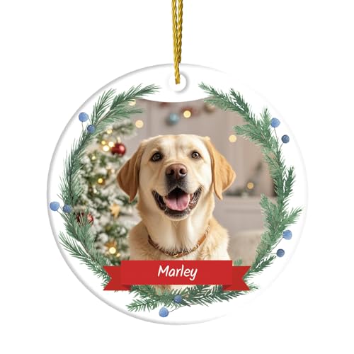 DPDP Personalisierte Weihnachtskugeln mit Fotos 2024, Hundebegleiter Weihnachtsbaumschmuck, Keramik Weihnachtskugel, Personalisierter Weihnachtsschmuck für Tierliebhaber