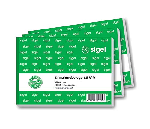 SIGEL EB615 Einnahmebelege A6 quer, 3 Stück á 50 Blatt