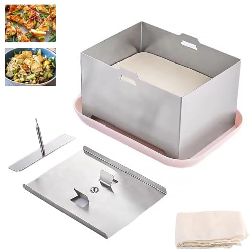 Kensbro 304 Edelstahl Tofupresse mit Tofu Presse Gaze und Tropfschale Tofu Maker Multifunktionales Käsepresse für Vegetarier oder Tofu-Liebhaber, BPA Frei & Spülmaschinenfest(16 X 12 X 9 cm)