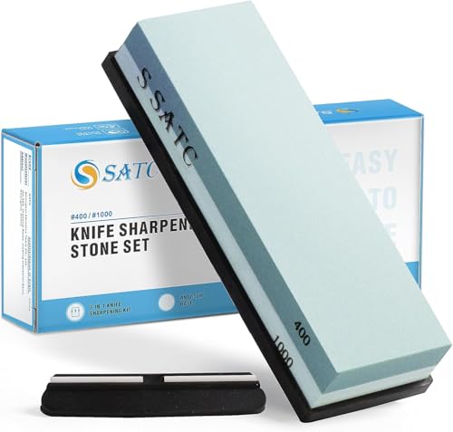 SATC Schleifstein 2-IN-1 Wetzstein 400/1000 Grits Messer Schärfen Abziehstein Knife Sharpener Messerschärfer Inklusive Schärfsteinhalter und Geführtem Winkel