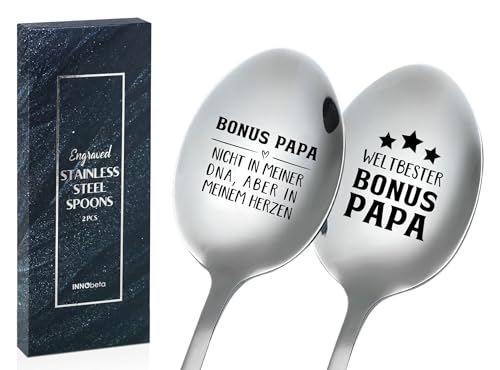 Vatertagsgeschenk für Bonus Papa, Geburtstagsgeschenk für Bonus Papa, 2 Stücke Eislöffel mit Gravur, Gestaltung Edelstahl - Weltbester Bonus Papa