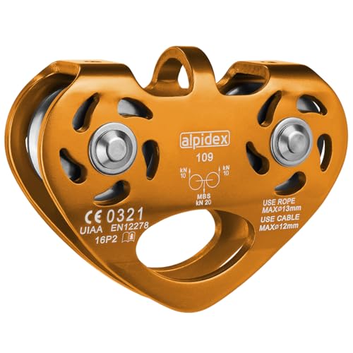 ALPIDEX Seilrolle Tandem Pulley Umlenkrolle Doppelseilrolle - geeignet für Stahlseile 8-12 mm Ø und Textilseile bis 13 mm Ø, Farbe:orange