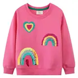 CM-Kid Sweatshirts Mädchen Langarm Pullover Kinder Baumwolle Shirts Winter Tops 5 6 Jahre Pailletten Regenbogen Rosa Gr.116