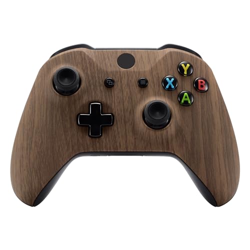 eXtremeRate Gehäuse für Xbox One X/S Controller, DIY-Ersatz Front Hülle Case Zubehör Faceplate für Xbox One S/X Controller Modell 1708-Holz Optik
