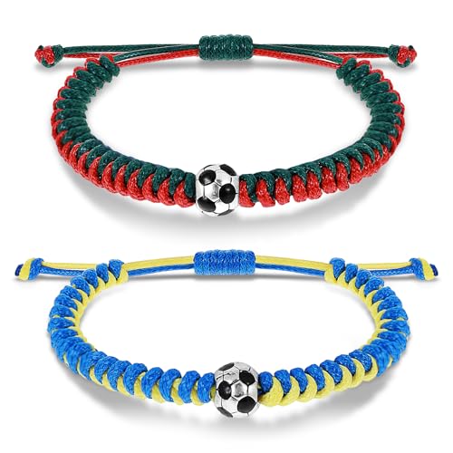 Mabor 2 Stück Fußball Armband, Fußball Geschenke für Jungs Verstellbares Fußball Armband Gewebte Armbänder Fussball Geschenke Freundschaftsarmband für Jungen Teen Kinder Fußball Party