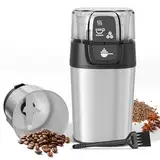 QEXREED Elektrische Kaffeemühle 200 W, elektrische Kaffeemühle mit abnehmbaren Behältern aus Edelstahl, 70 g Kapazität, für Kaffeebohnen, Gewürze, Getreide, Pfeffer, Nüsse