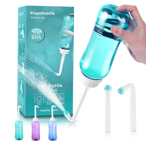 Po Dusche 500ML,Podusche mit Taste,Popodusche mit Doppeldüse,Portable Bidet,Peri Bottle Intimdusche Wochenbett Frau,Bidetlity Toilette Wasserdichtes