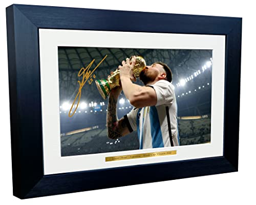 Lionel Messi Weltmeisterschaft Gewinner 2022 Argentinien Barcelona Leo Autogramm, 30,5 x 20,3 cm, A4 Fotorahmen Fußball Poster Geschenk