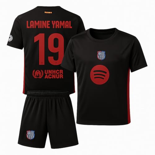 IHIMI Yamal #19 Auswärts Trikot Kinder Set 2024/25 – Barca Fan Design – Kurzarm Trikot mit Shorts für Jungen – kompatibel mit Yamal Fans – Größen 152