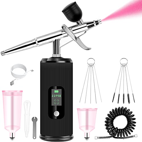 Kalolary 36PSI Airbrush Set, Wiederaufladbare Tragbares Handheld Schnurloses Airbrushpistole Wiederaufladbare Air Brush für Nagelkunst, Kuchendekoration, Tattoos, Malen, Make-up und Gesichtsbemalung