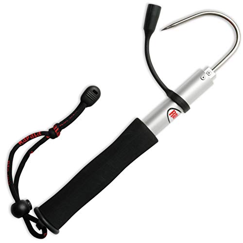 Rapala - Teleskopischer Greifer ProGuide Fishing Gaff - Angelgreifer aus Aluminium - Leichtes Angelzubehör - mit Hakenschutz - Ergonomischer Griff - 25cm eingefahren, 60cm ausgefahren - Grau/Schwarz