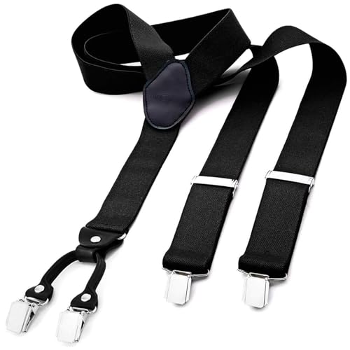 DonDon Hosenträger Herren extra stark schwarz 3,5 cm Hosenträger Herren breit in Y-Form lang - Starke Clips passend für Anzug Jeans Chinos Vintage Rockabilly Suspenders
